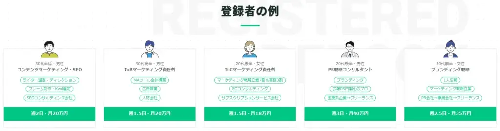 プロの副業　登録者の例